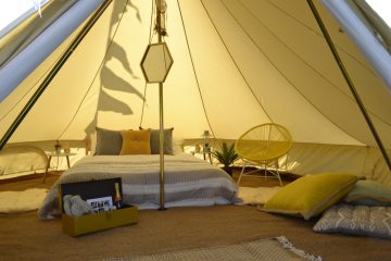 Luxurious inside of a bridal Bell Tent for a wedding